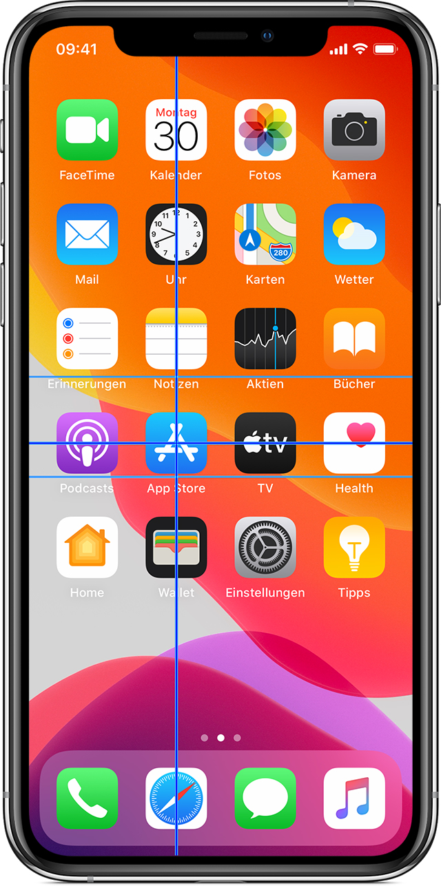 Home-Bildschirm auf dem iPhone mit Navigation über die Schaltersteuerung.