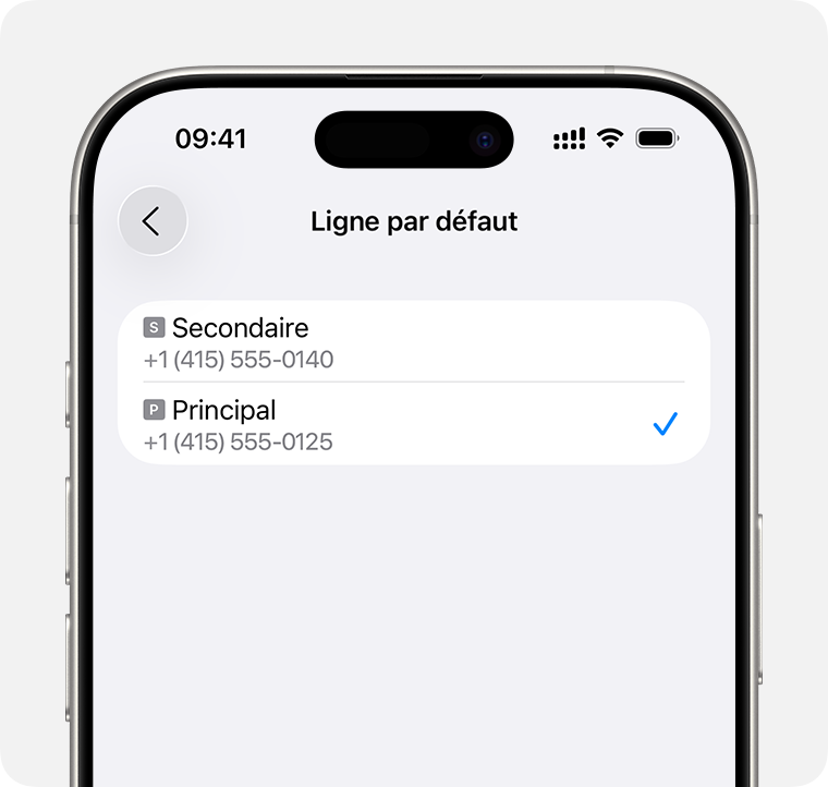 Écran de configuration de la double eSIM pour la sélection du numéro par défaut