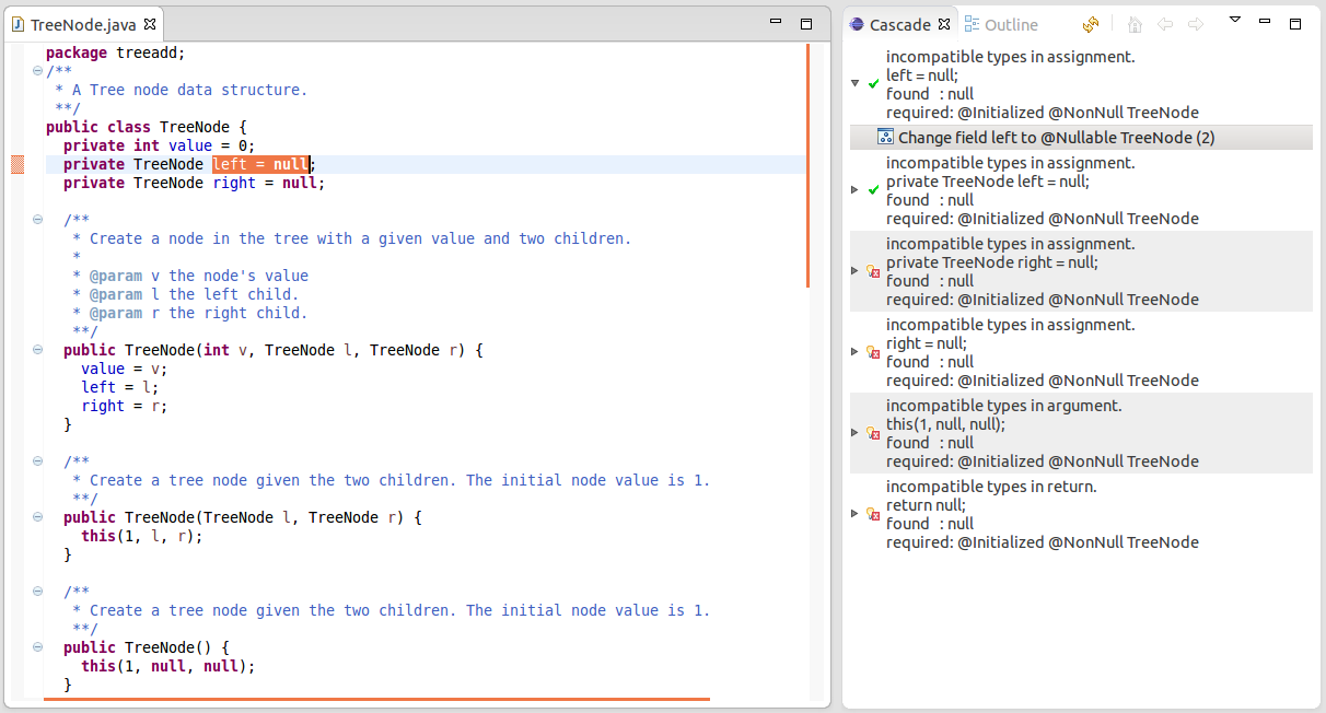 A screenshot of the tree with a selected change.