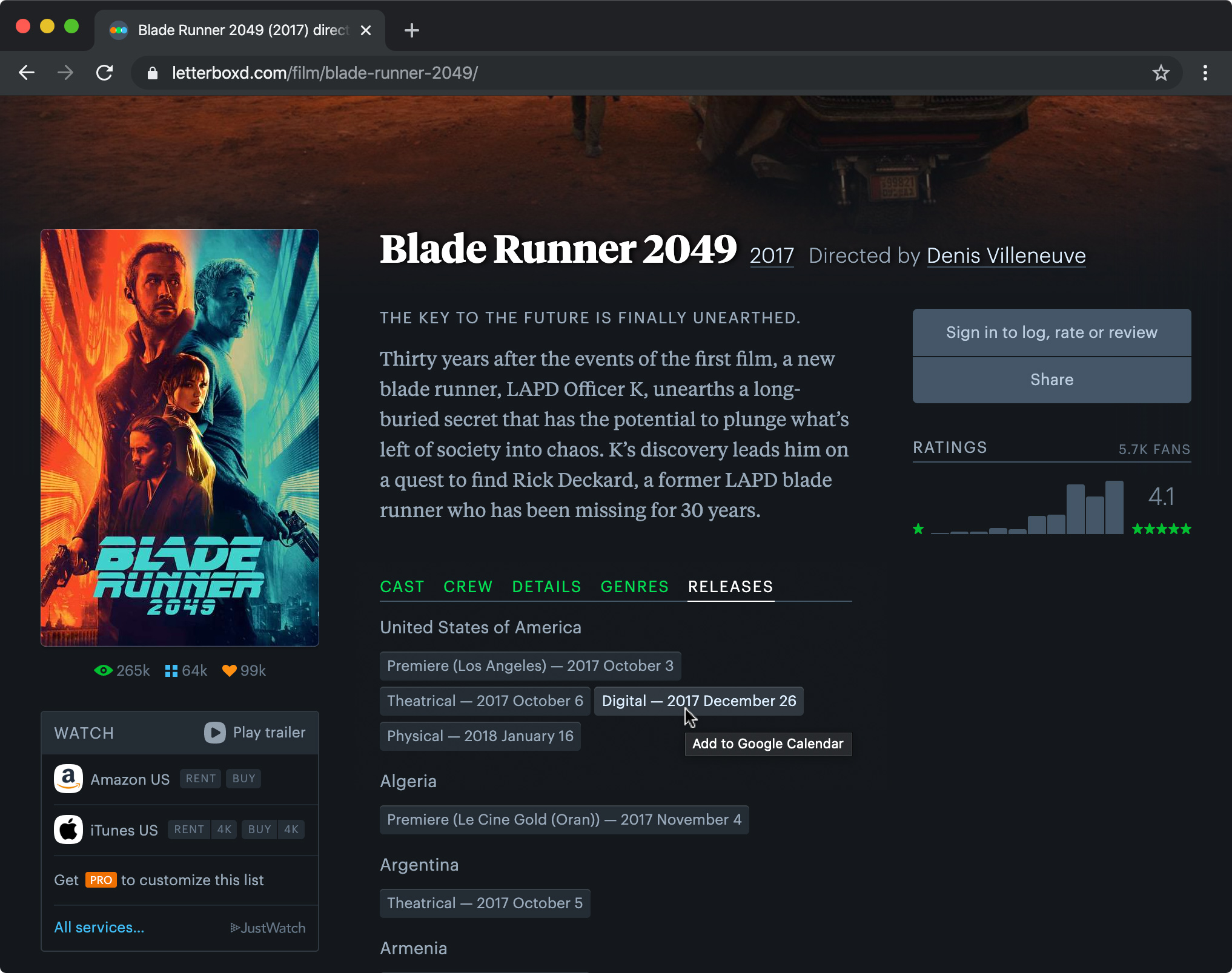 Screenshot: Letterboxd release dates