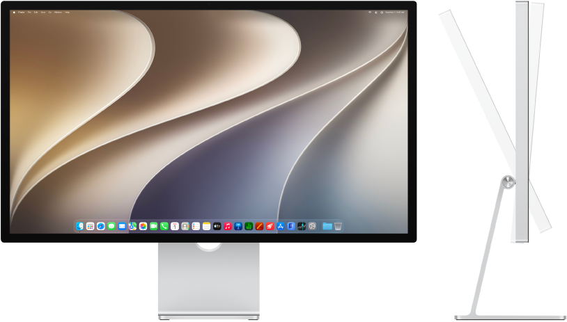 Vues de face et de côté du Studio Display avec inclinaison.